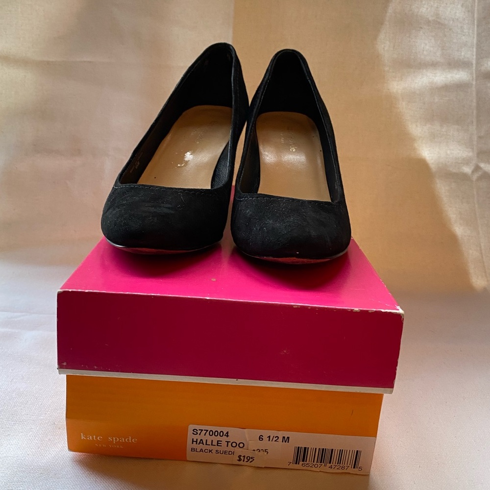 Kate Spade Halle Too Black Suede Wedge Sz 6.5